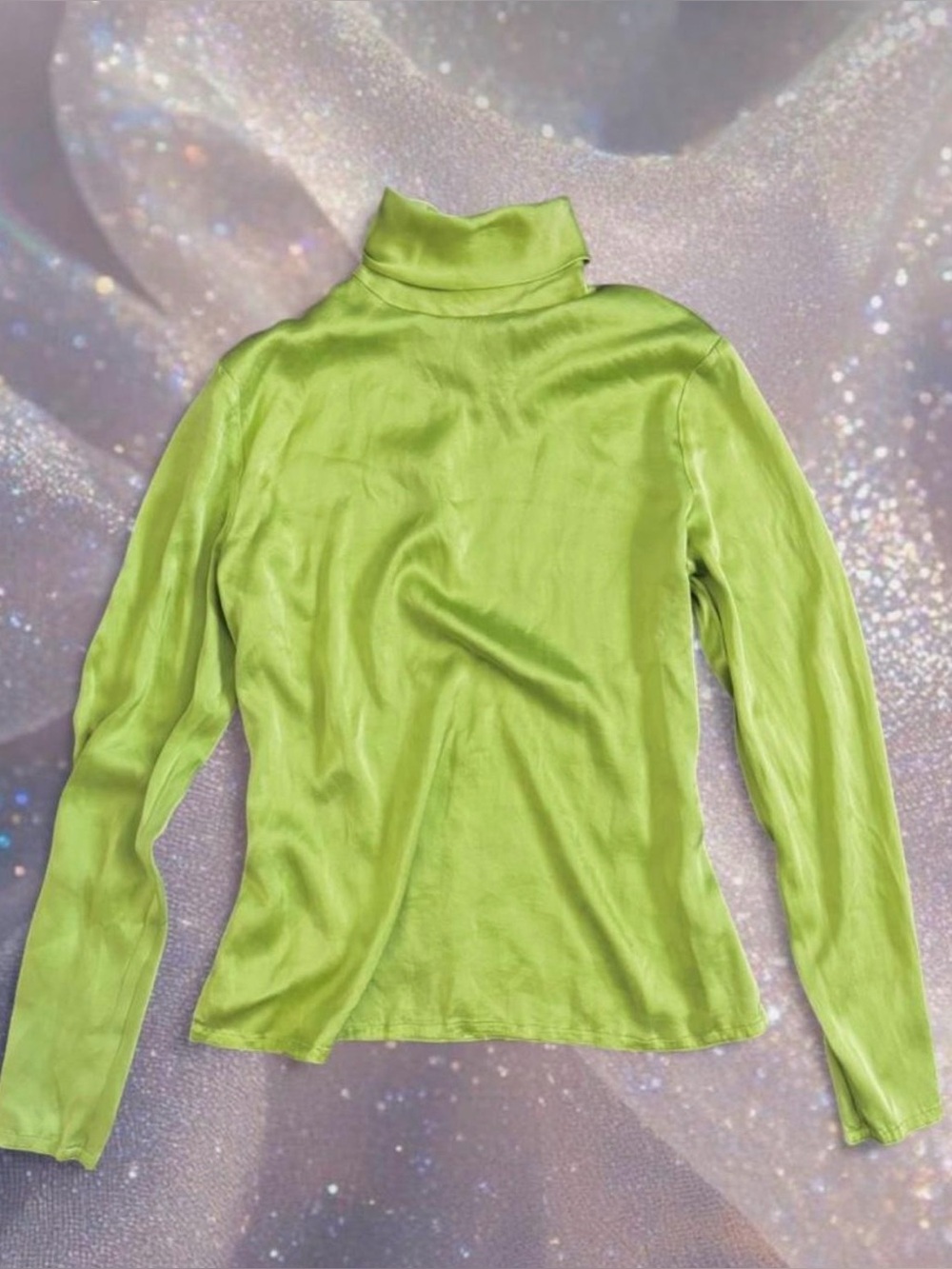 Vintage Premium 00s Linda Allard Ellen Tracy Green Silk Mock Neck Shirt Blouse